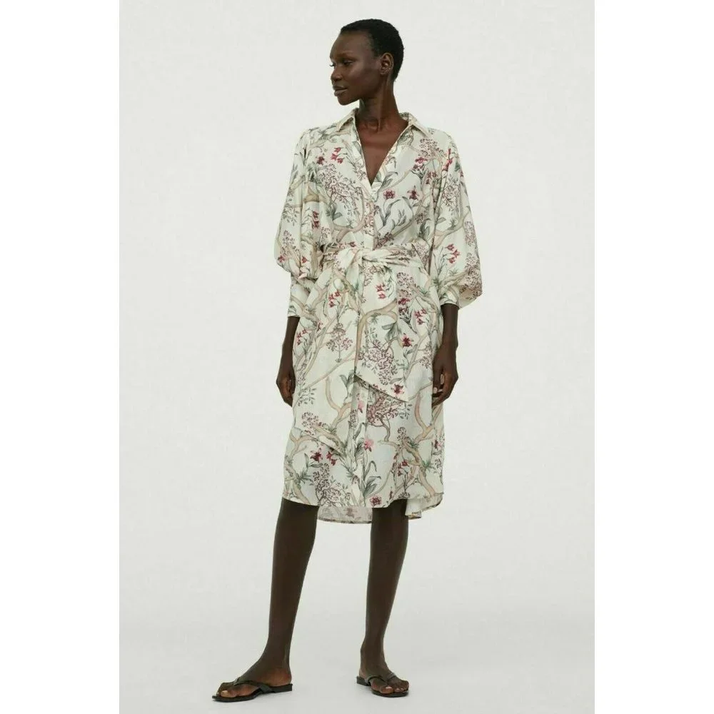 JOHANNA ORTIZ H&M COLLABORATION FLORAL LINEN SHIRT DRESS SIZE LARGE - Picture 3 of 10